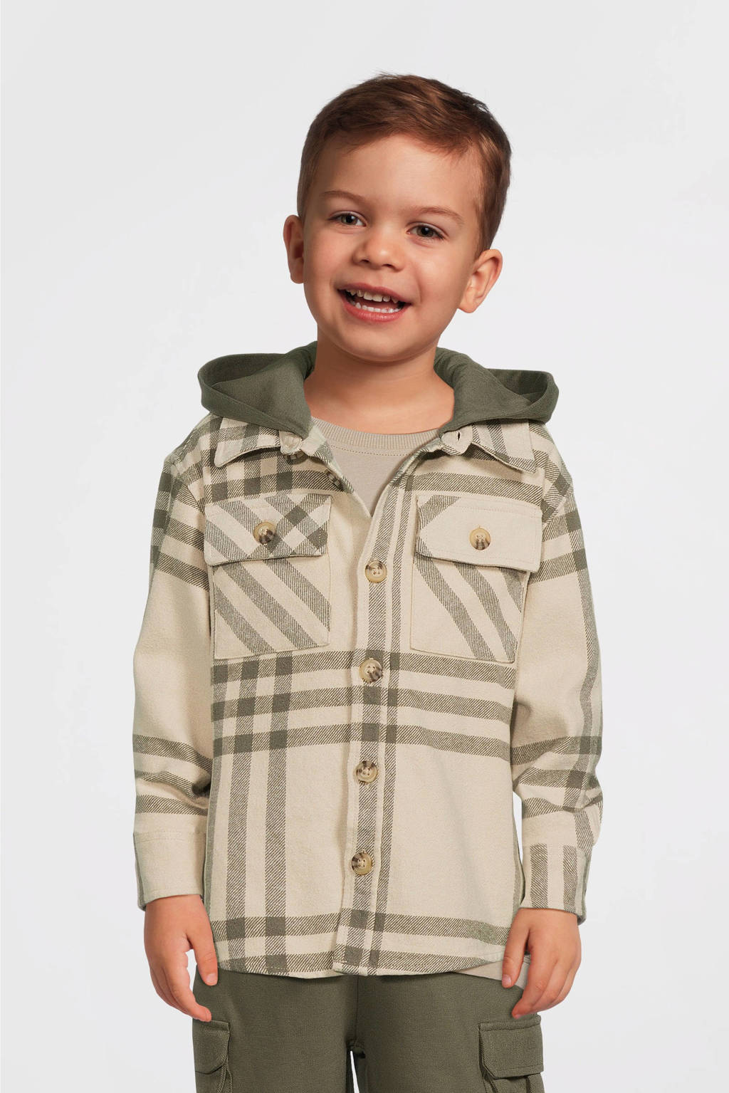 NAME IT overshirt met capuchon NMMOSOM ecru/groen