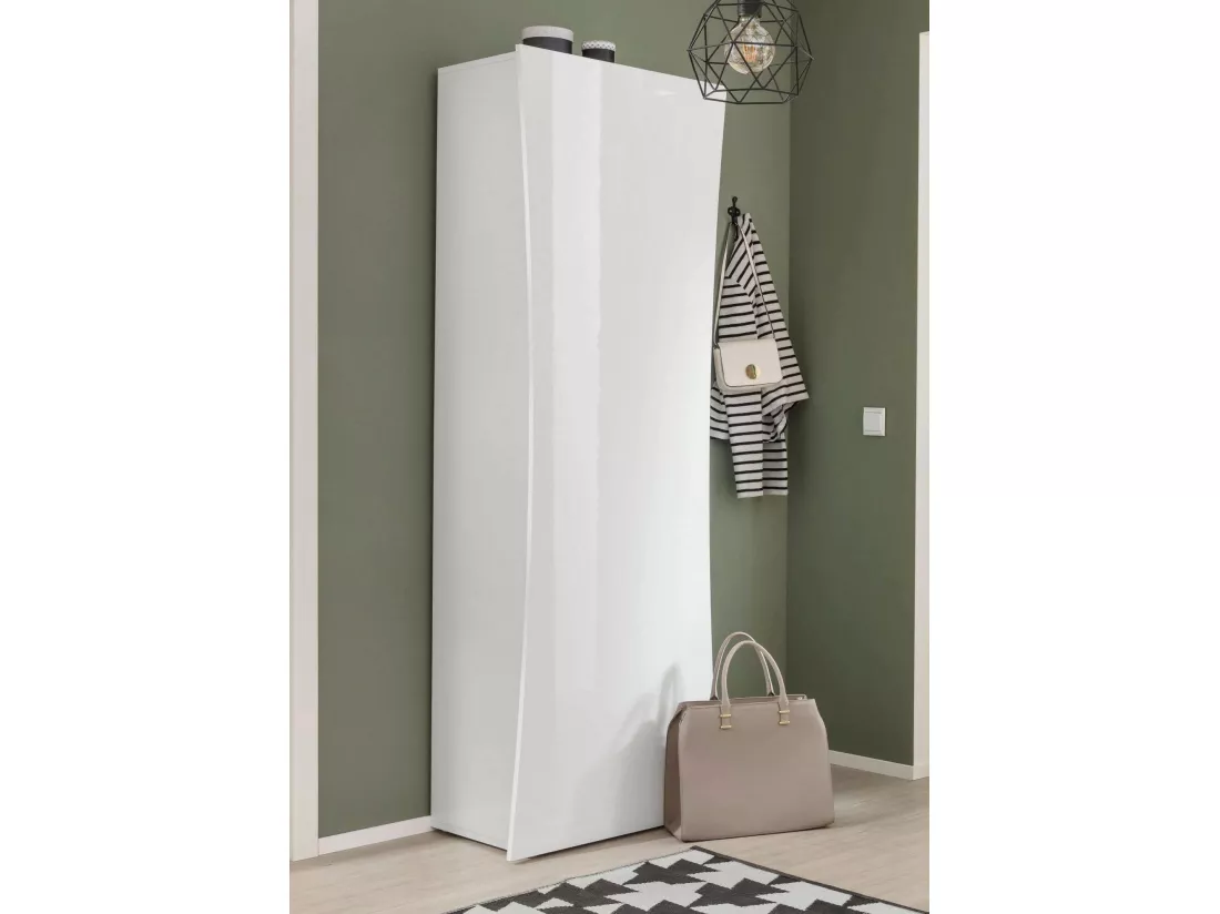 Armoire polyvalente Ddandre, Étagère à chaussures avec 1 porte et 4 étagères, Armoire multifonctionnelle, 100% Made in Italy, 63x40h187 cm, Blanc brillant