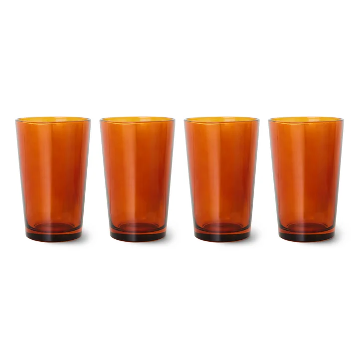 HKliving - 70's Glas Teebecher 400 ml, amber brown (4er-Set)