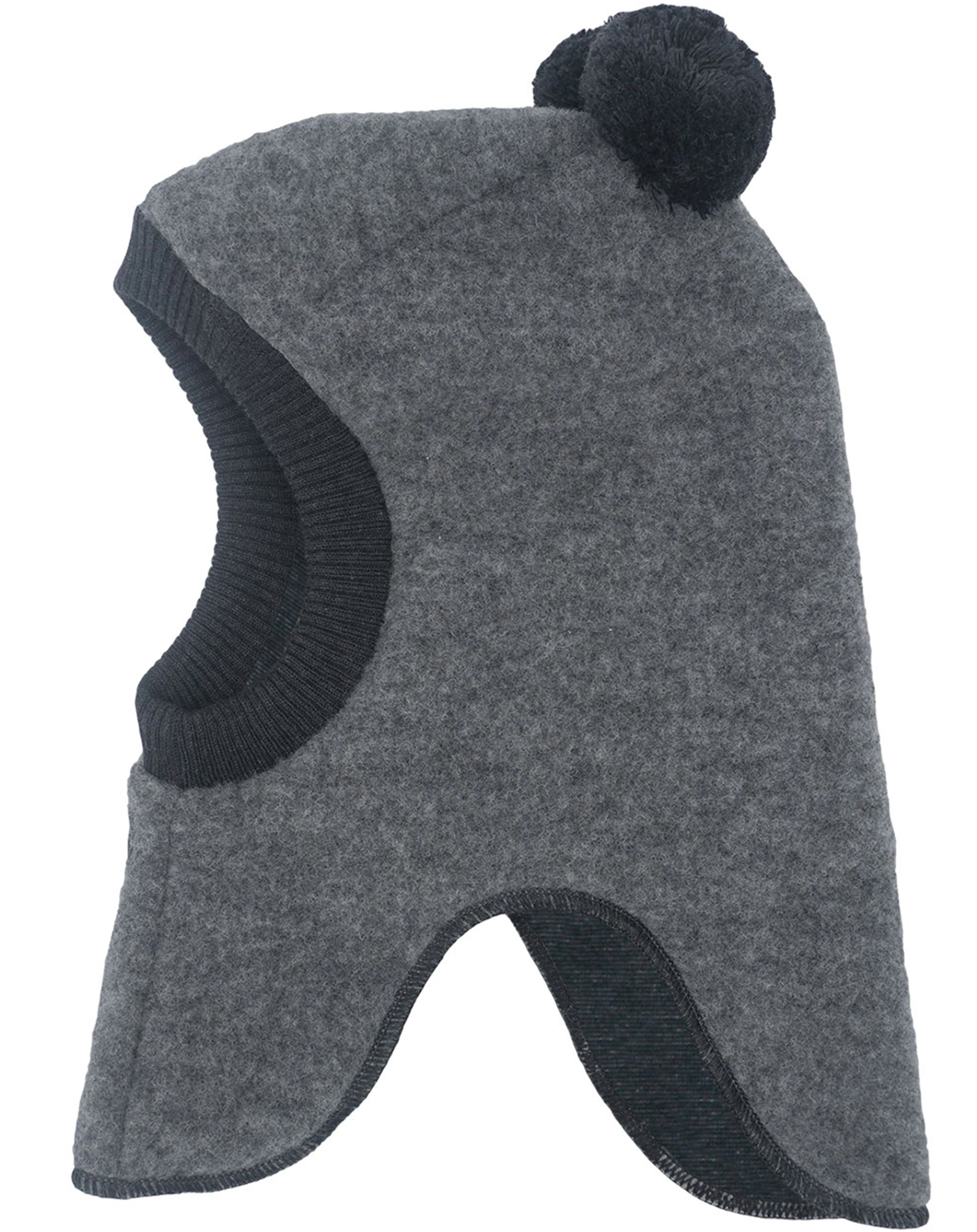 Wollfleece-Schlupfmütze MINI POMPONS in mittelgrau/carbonschwarz