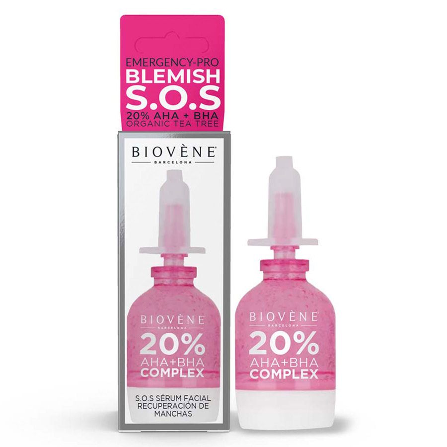 Biovène Blemish S.O.S Emergency-Pro 20% AHA & BHA + Organic Tea Tree Facial Serum Treatment 10ml