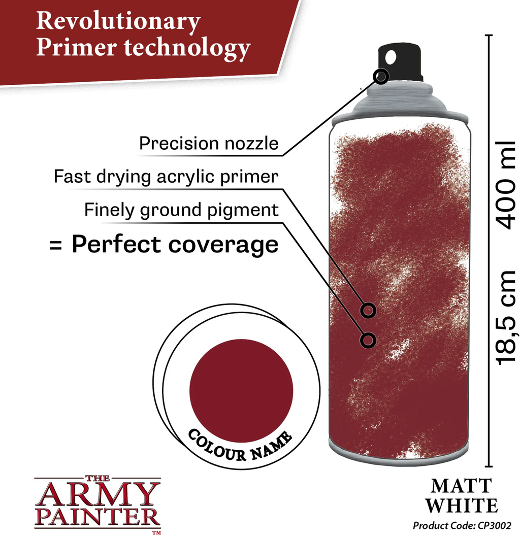 The Army Painter  Colour Primer, Matt White (400 ml)    Die perfekte Basis für farbenfrohe Dioramen