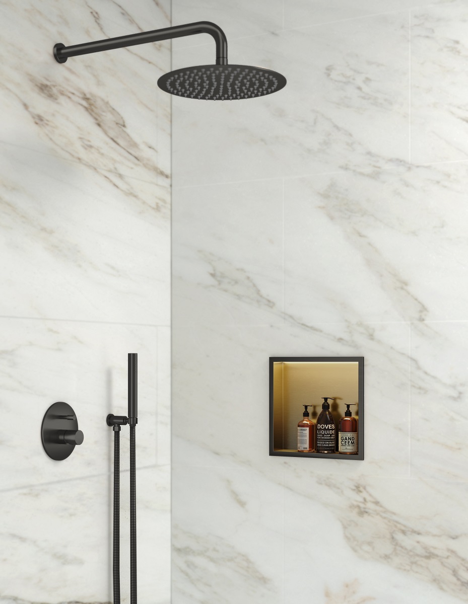 Saniclear Lucio inbouwnis met LED verlichting 30x30cm verouderd ijzer - gunmetal