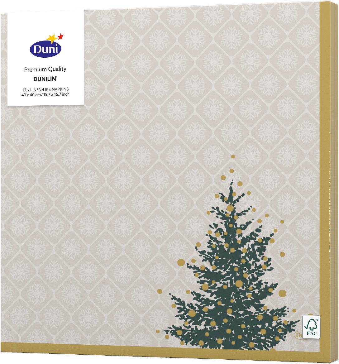 Duni servetten Trees grijs / goud 40 x 40 cm 12 stuks