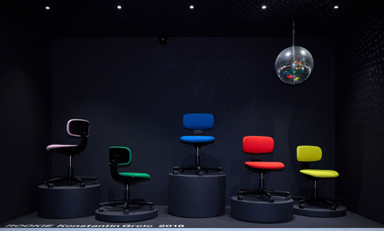 Vitra Rookie bureaustoel low yellow/pastel green, grijs onderstel