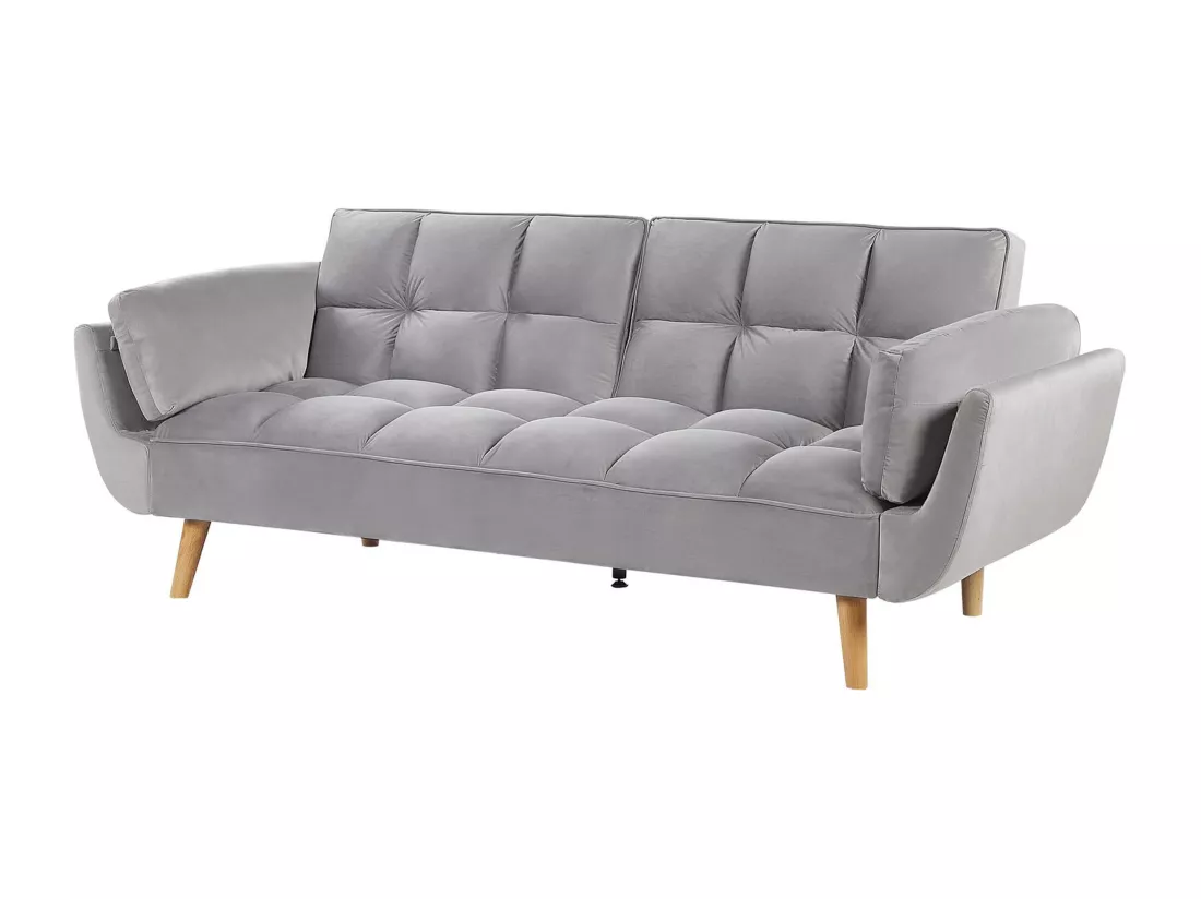 Canapé 3 places convertible en velours gris clair ASBY