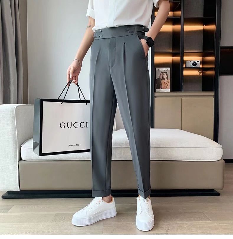 Craltuxe - Mid Rise Plain Crop Straight Leg Dress Pants