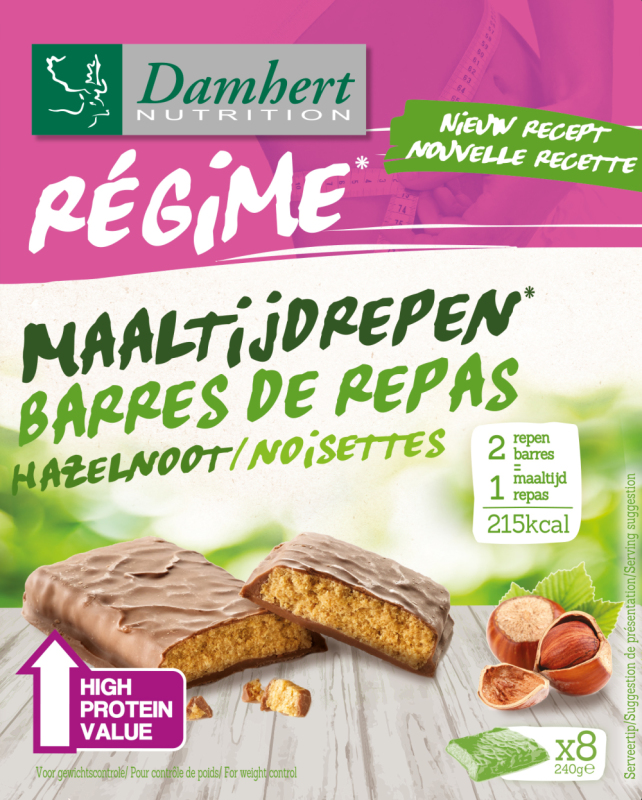 Damhert Afslank Proteïnereep Chocolade Noot 240g
