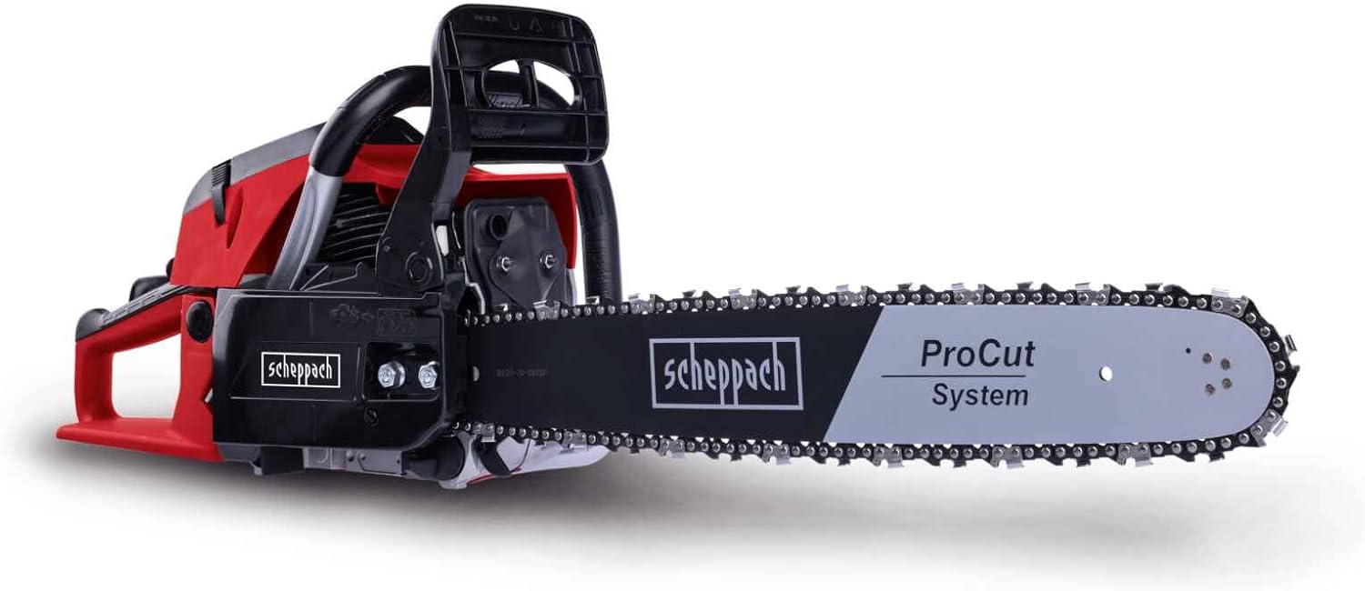 Scheppach Benzin Kettensäge PCS56 mit 51cm Schwertlänge & Easy Start | 2 Takt Motor - 3,1PS Leistung | 47cmØ Schnittstärke | 22 m/s Schnittgeschwindigkeit | 56cm³ Hubraum | autom. Kettenschmierung