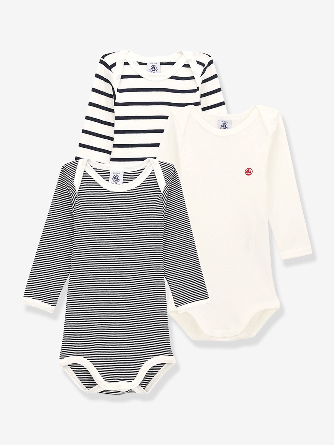 Lote de 3 bodies brancos de manga comprida da PETIT BATEAU