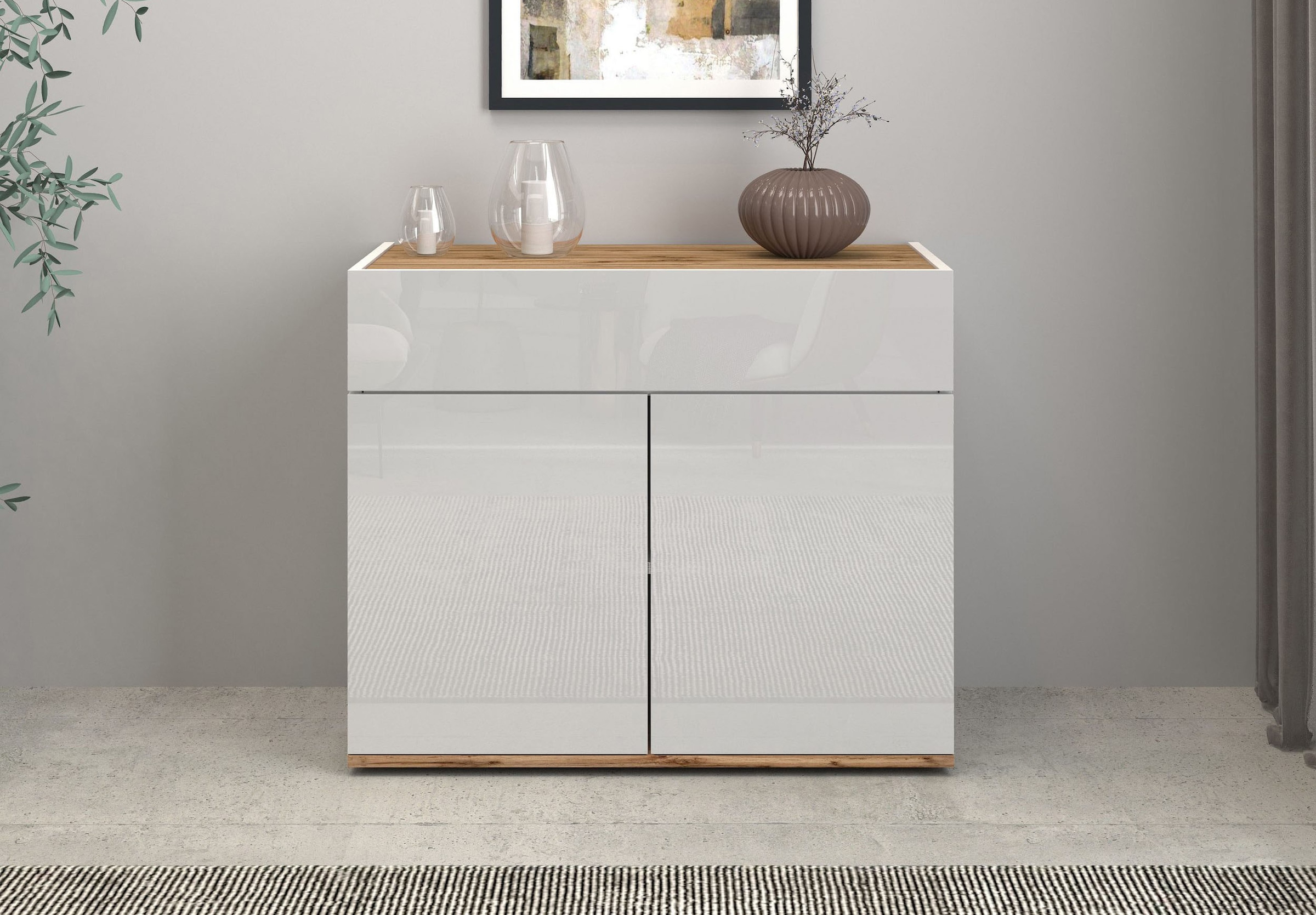 GOODproduct Sideboard »Garda, Kommode, Schrank, 2 Türen, 1 Schublade, Made in Italy« Hochglanzlackierte Fronten, Korpus matt, grifflos, Breite 80,9 cm