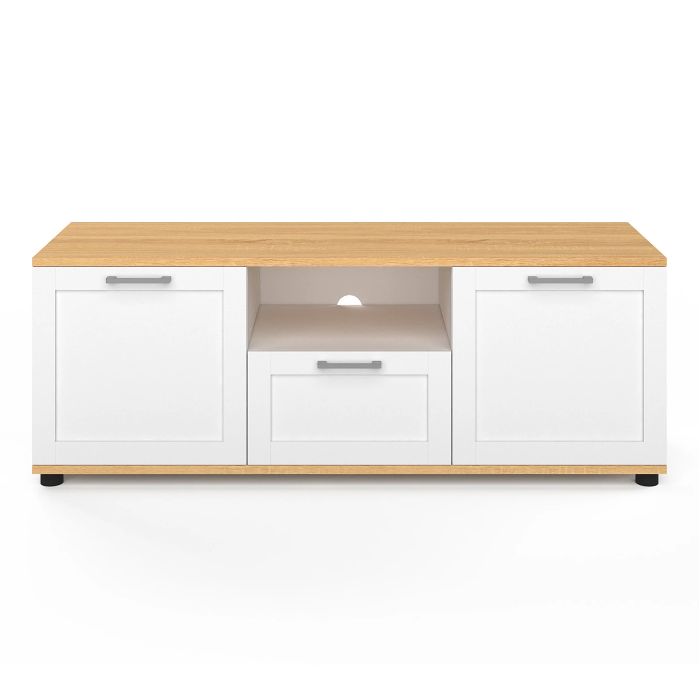 Meuble TV 110 cm VITO avec tiroir et niche blanc et bois