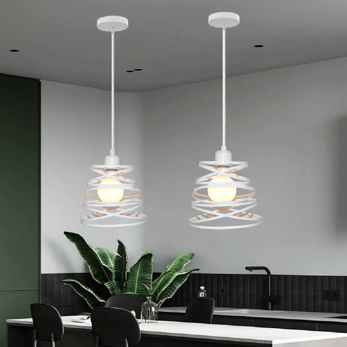 Stoex Suspension Luminaire D'Intérieur de 20CM Lustre Rétro en Métal Pour Salon Cuisine Blanc