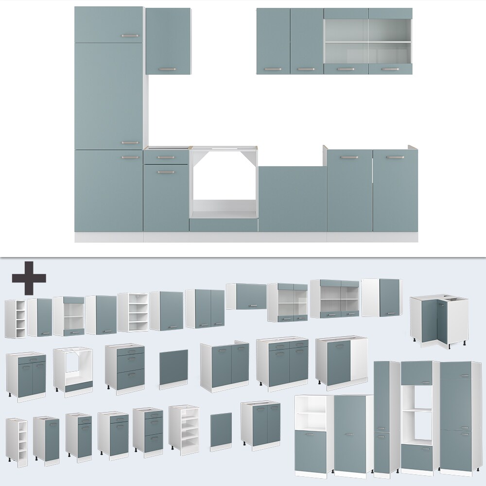 Vicco Küchenzeile R-Line Solid Weiß Blau Grau 300 cm modern Küchenschränke Küchenmöbel