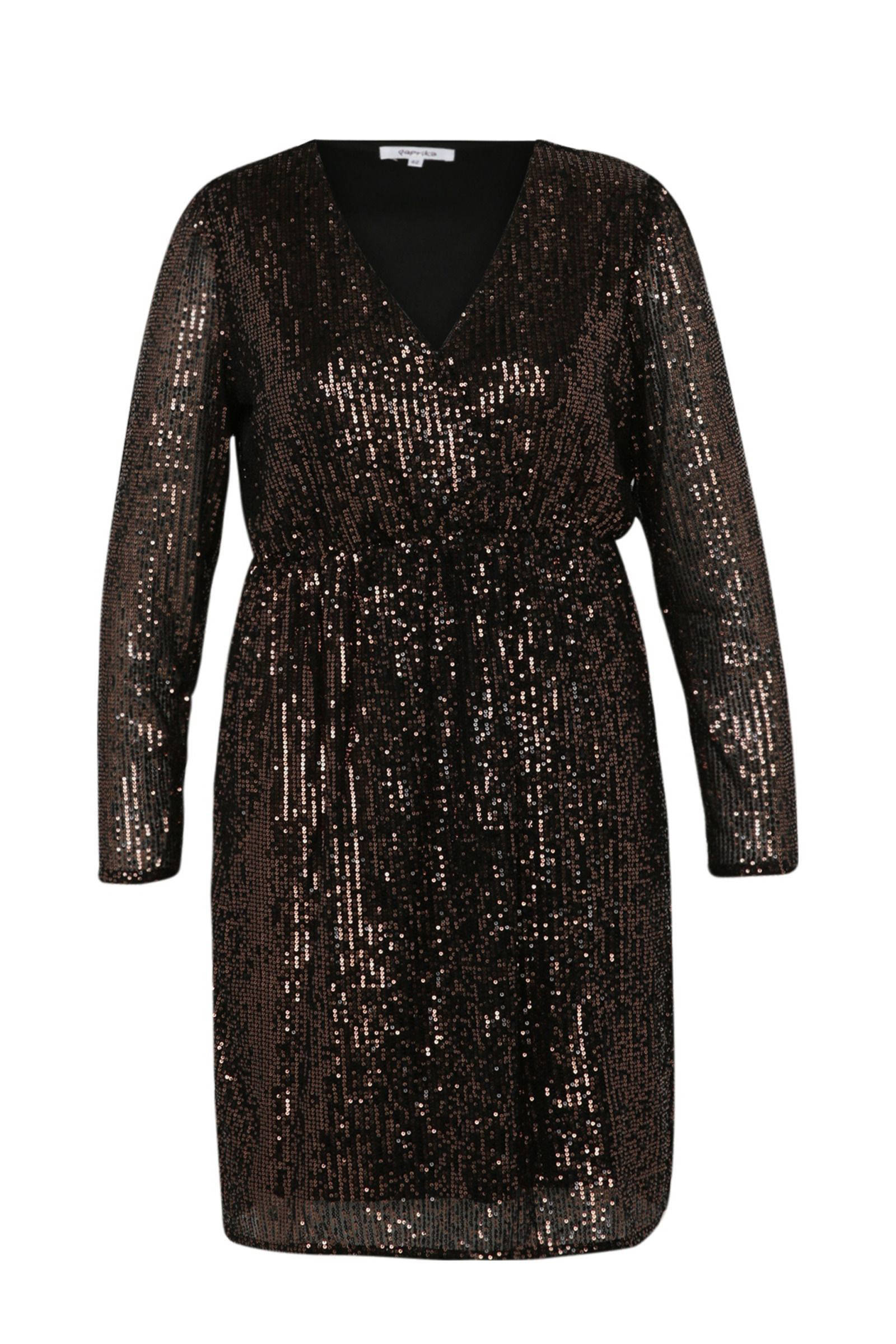 Paprika midi jurk met glitter zwart
