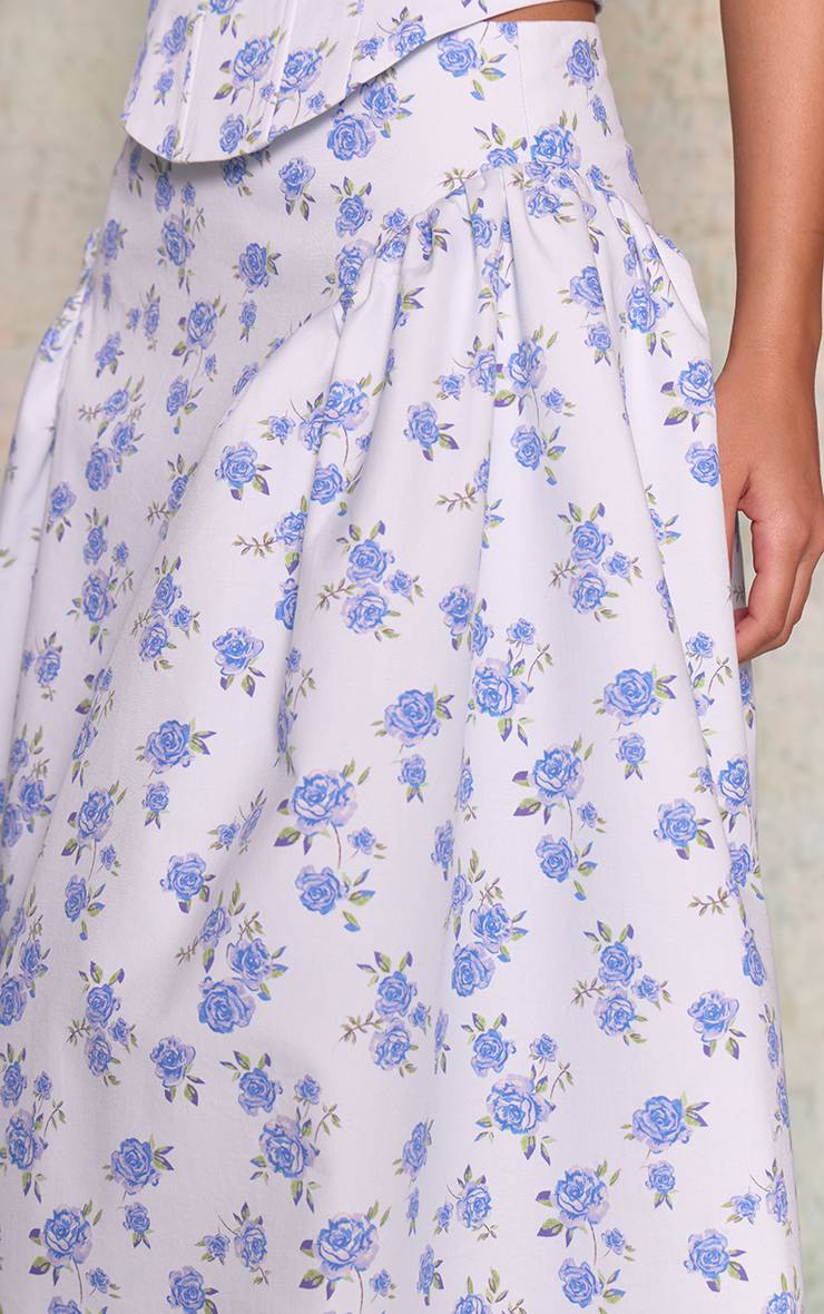 Bleu Layette Jupe Midaxi En Coton Imprimé Fleuri Ensemble Coordonné