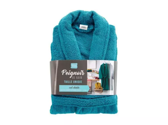 Peignoir confort en tissu éponge - Bleu paon - Taille unique