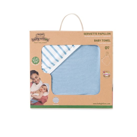 Serviette papillon bambou   Blue stripes        de               Babytolove