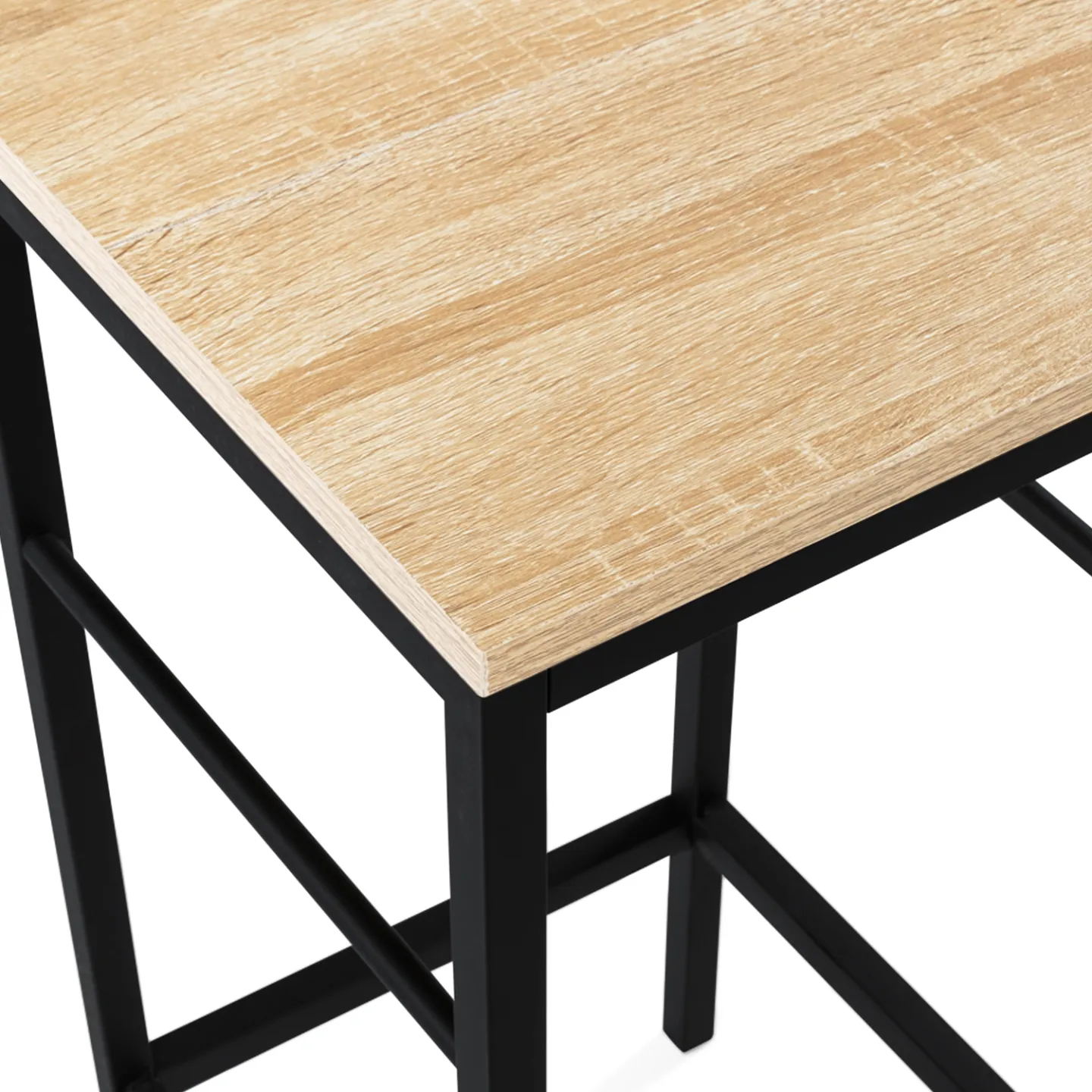Ensemble table de bar îlot JUNO bois noir avec plateau façon hêtre et 2 tabourets de bar DETROIT