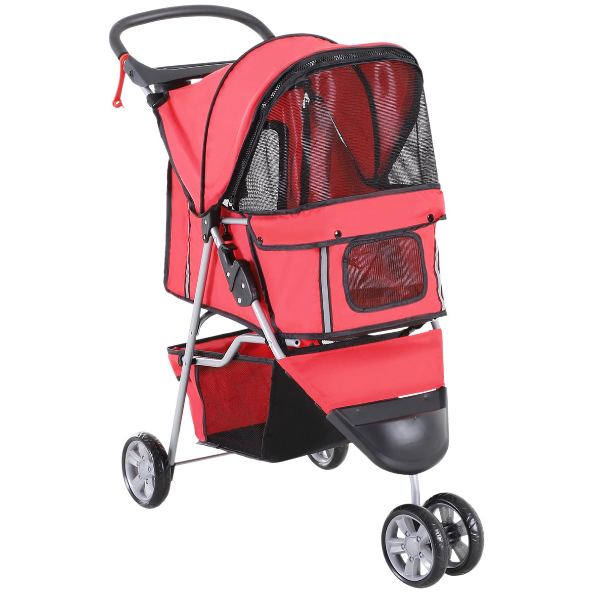 PawHut Hondenbuggy, 75L x 45B x 97H cm, 600D Oxford, Nylon Mesh, Rood