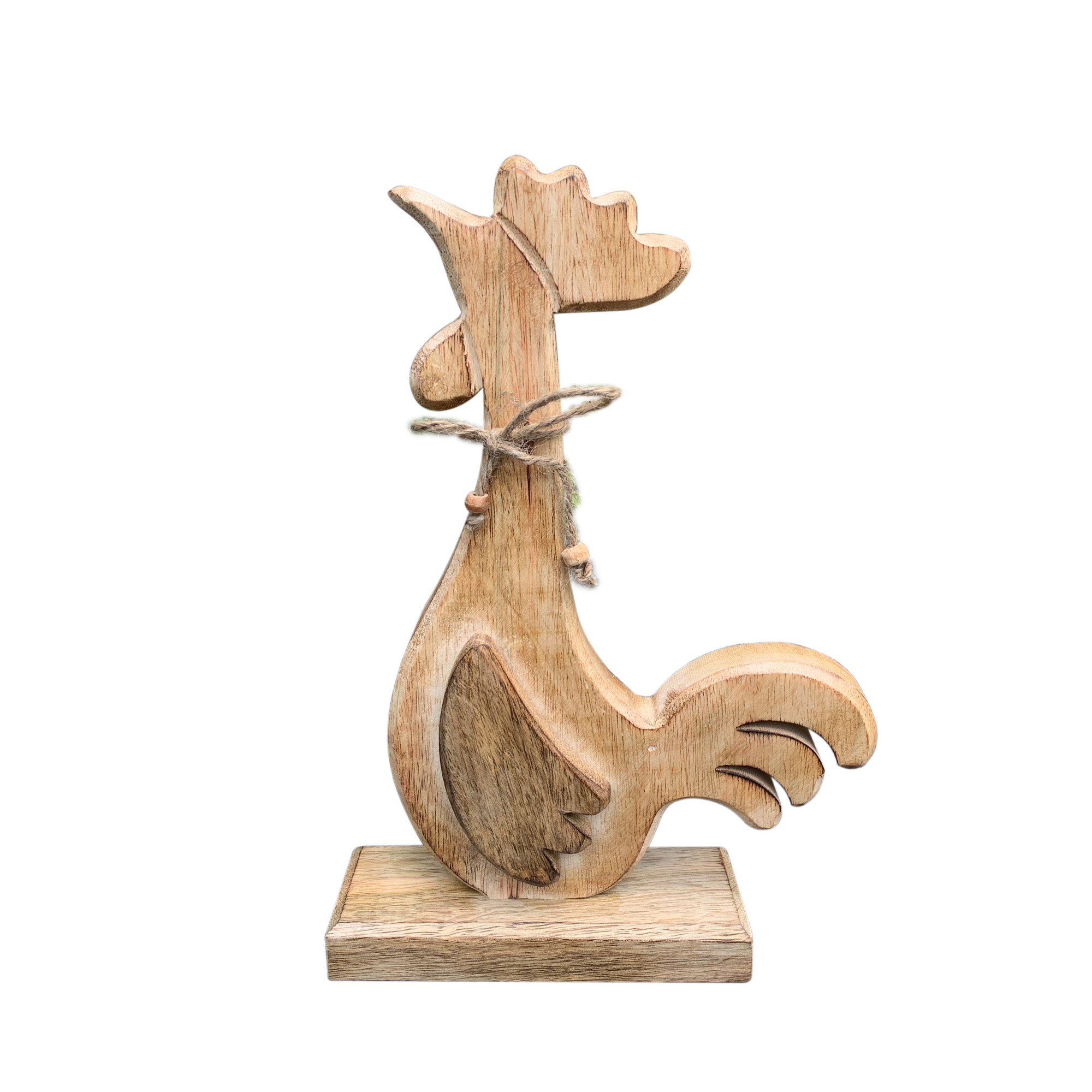 Holzfigur 'Hahn sitzend', natur, B 20 cm, H 33 cm, L 6 cm von fischer's lagerhaus