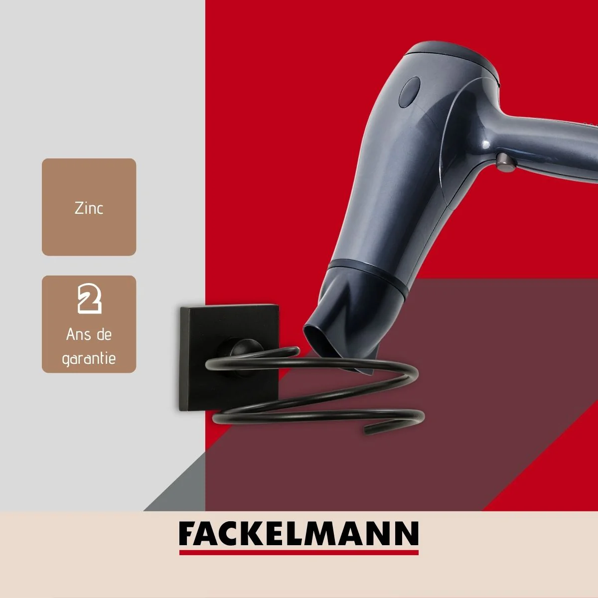 Support sèche cheveux en zinc noir mat New York Fackelmann