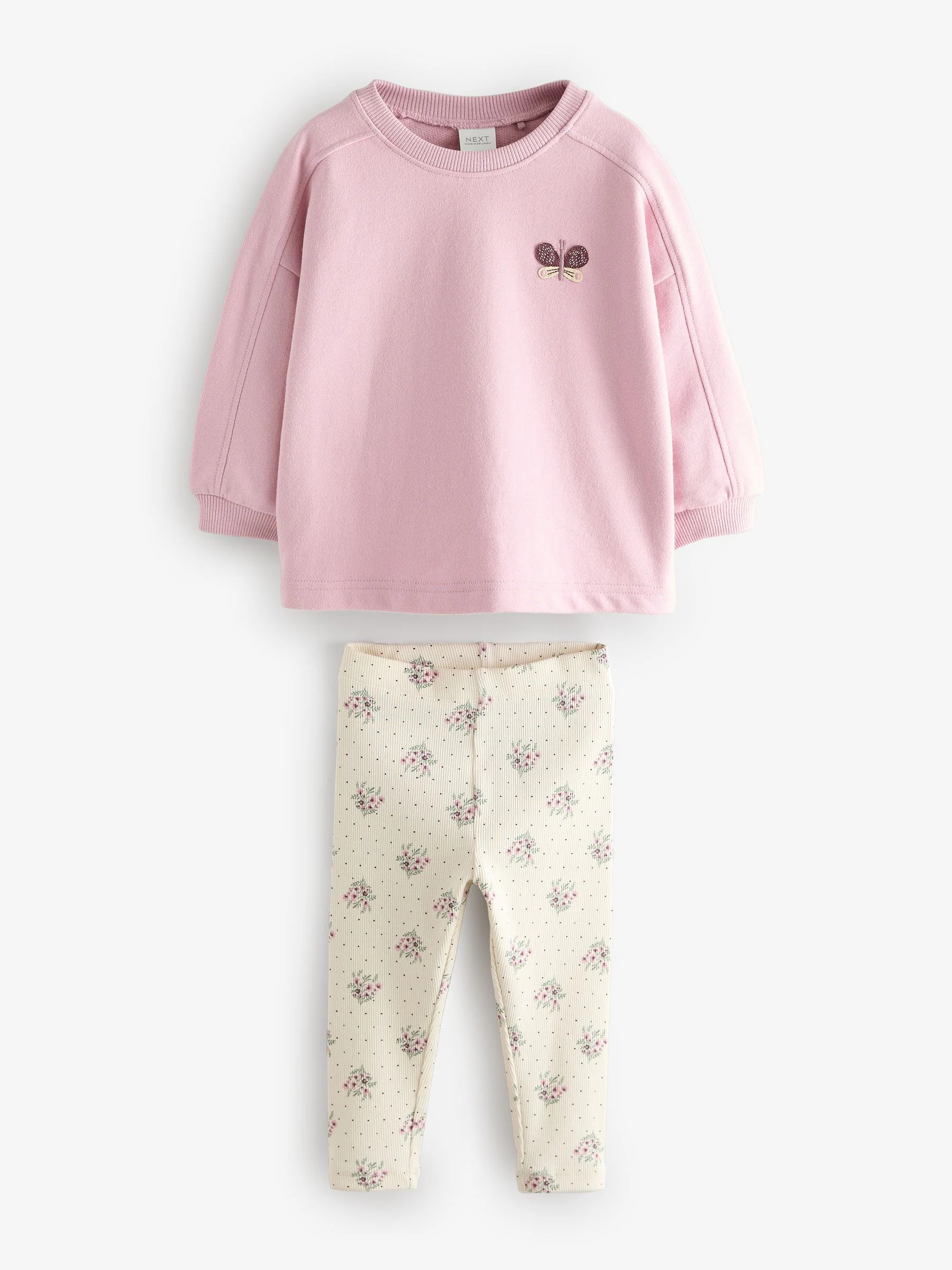 Zachtroze met bloemenprint - Set met top met lange mouwen en legging (3 mnd-7 jr)