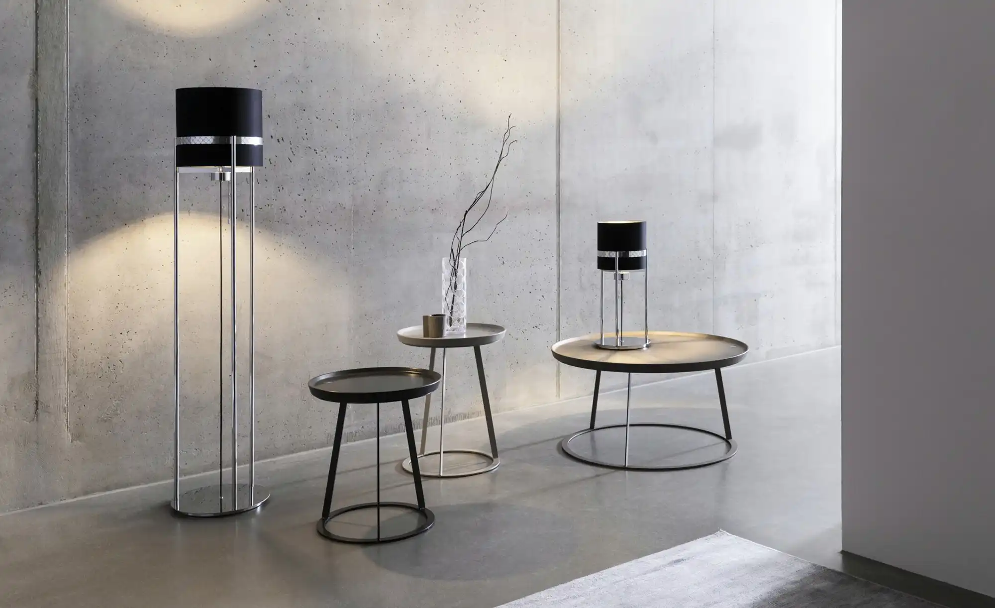JOOP! Stehleuchte 1-flammig Textil Round Lights Chrome