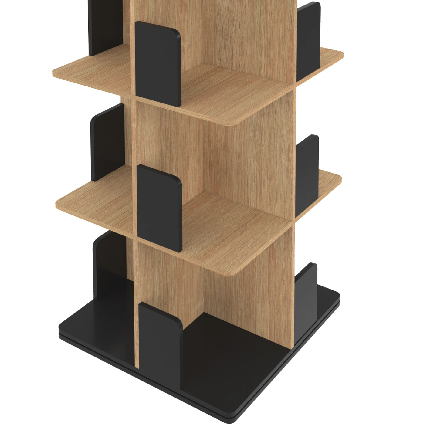 Etagère bibliothèque rotative 4 niveaux RAPHA noir et effet bois