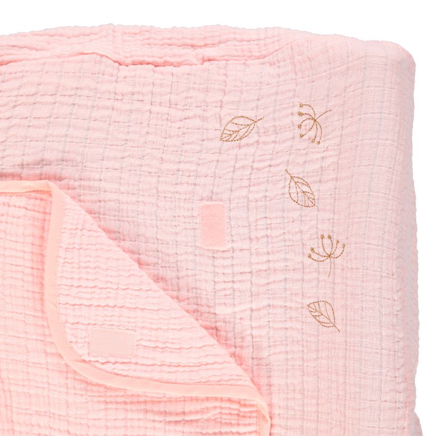 Housse de matelas à langer en tétra à broderies florales - Rose