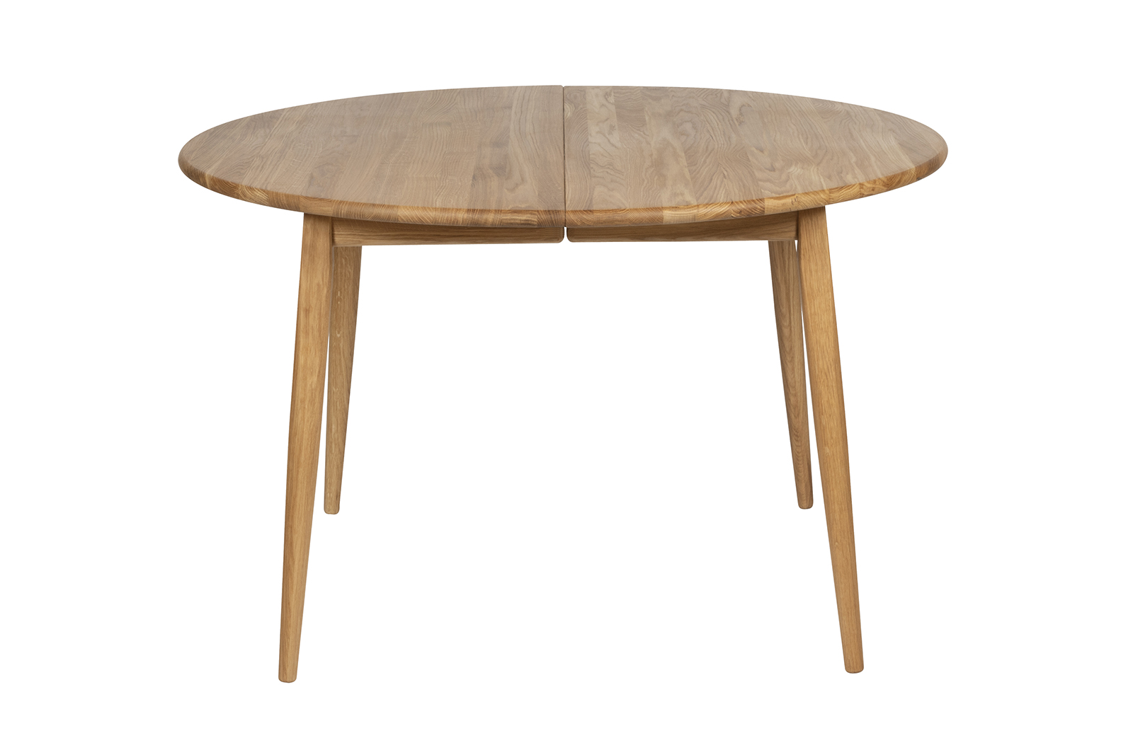 Nord H9 spisebord Ø120 cm, rundt. Oljet heltre eik med uttrekk til 2 tilleggsplater. Uten støtteben.