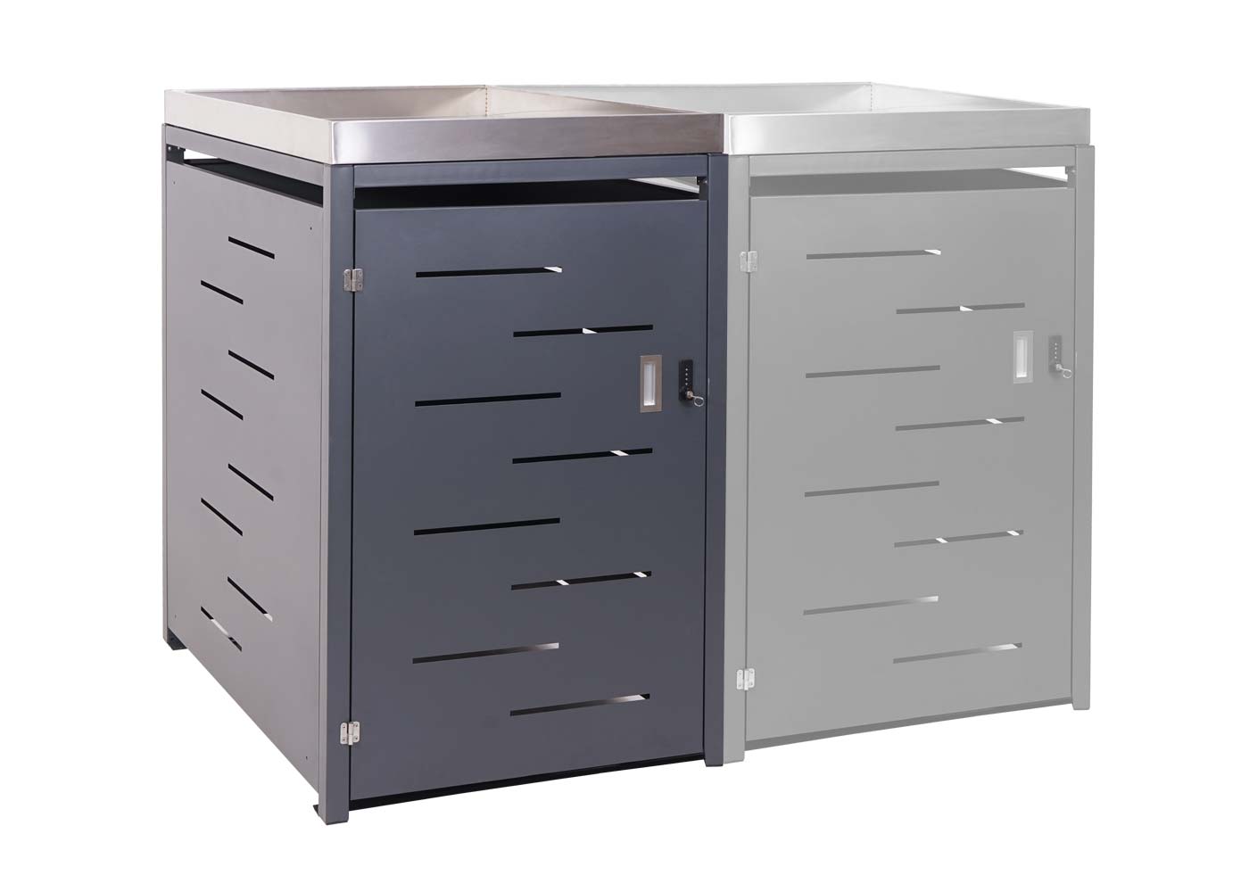 XL 1er-/2er-Mülltonnenverkleidung MCW-H40, Mülltonnenbox, Pflanzkasten Edelstahl-Metall 40kg 125x75x102cm erweiterbar