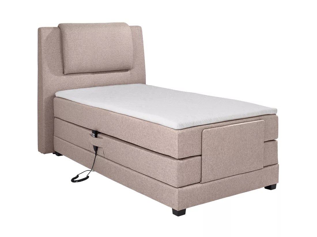 Ensemble complet boxspring tête de lit + sommiers relaxation électrique + matelas + surmatelas - 100 x 200 cm - Tissu - Beige - CASTEL II de PALACIO