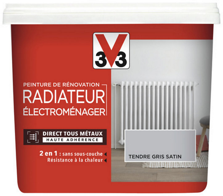 Peinture de rénovation radiateur électroménager V33 tendre gris satin 0,75L