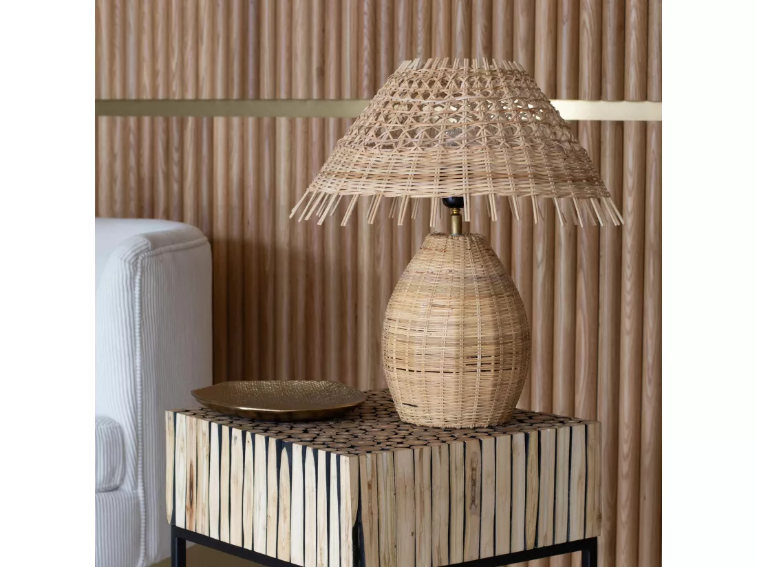 Now's Home - Lampe A Poser En Rotin Naturel Tresse Main Diam 40xht44cm Joyce