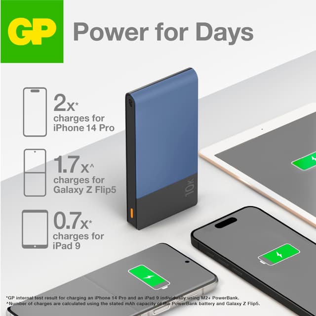 GP M2+ 10.000 mAh powerbank (blå)