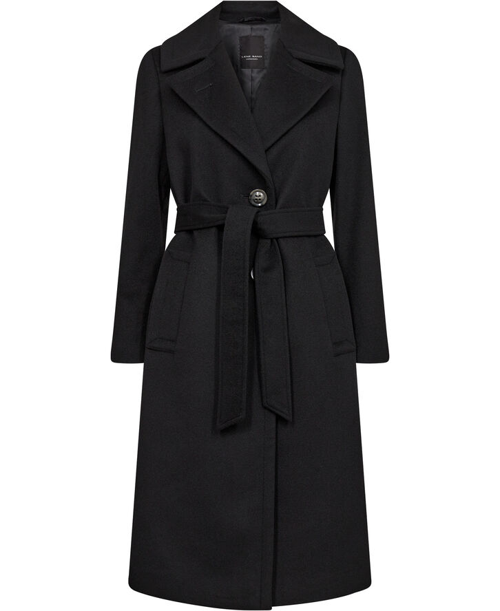 Sand Cashmere Coat W - Clareta Belt Midi Sort