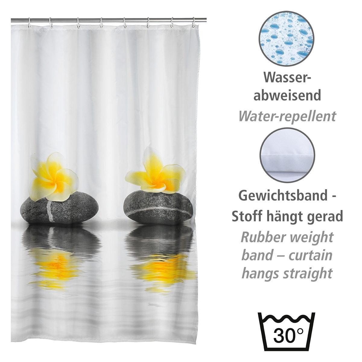 Wenko douchegordijn 180x200cm inclusief ringen