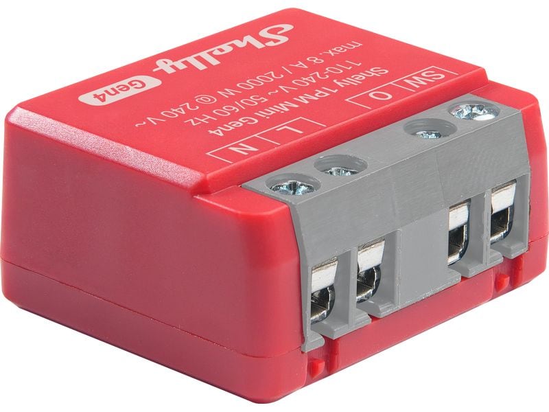 Shelly WLAN-Schaltaktor 1PM Mini Gen4 WiFi-Switch Rot, 8 A Wi-Fi-gesteuerter, intelligenter Schalter