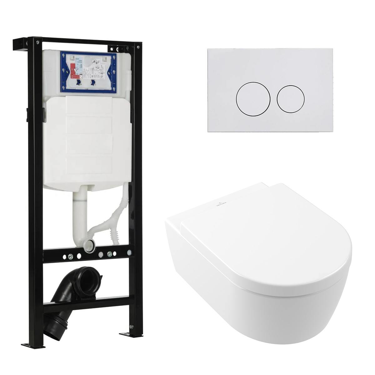 Geberit UP320 met Plieger frame toiletset met Villeroy & Boch Avento randloos toilet met softclose zitting