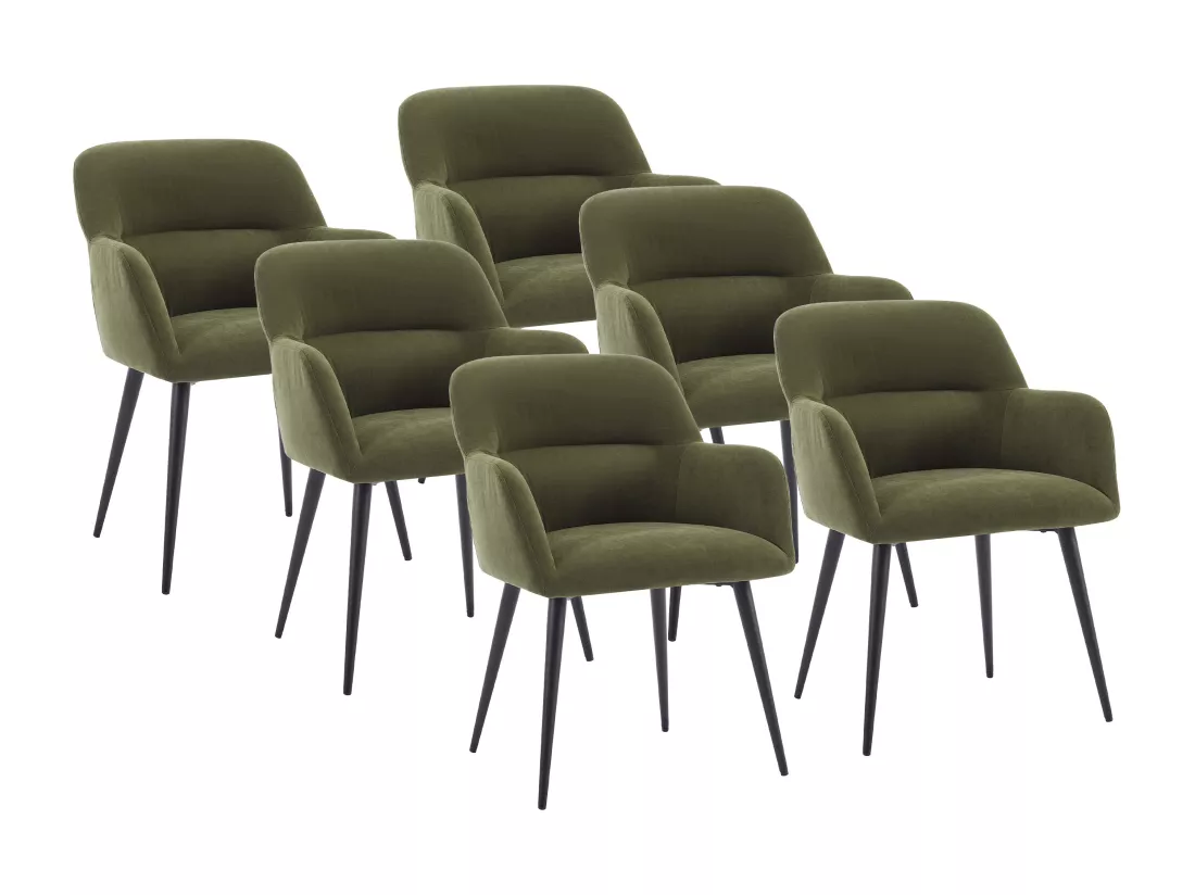 Lot de 6 chaises avec accoudoirs en tissu et métal noir - Vert - HEKA