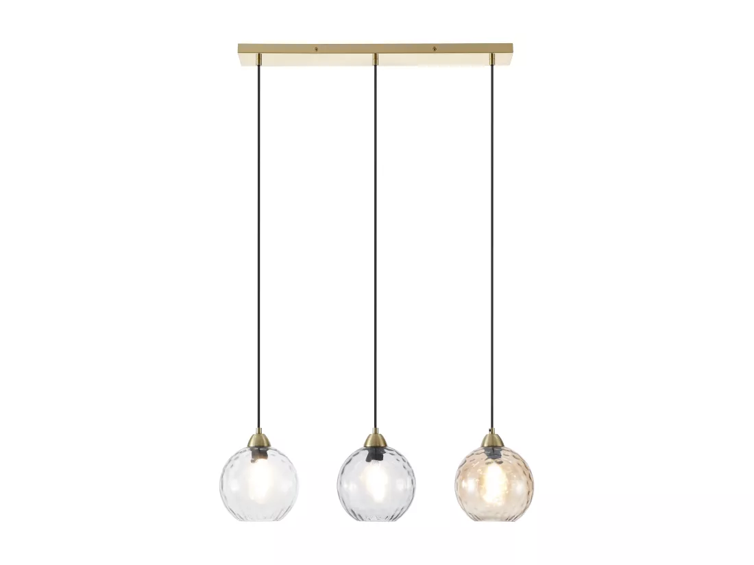 Lustre en métal et verre fumé - 3 globes - L. 80 x H. 120 x P. 20 cm - Doré - SUSANNE