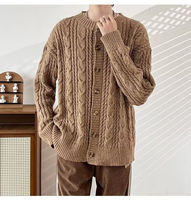 Nikoflin - Effen cardigan met ronde hals en kabelmotief
