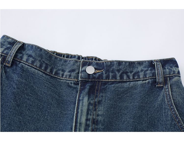 CHIC ERRO - Middelhoge denim shorts met geborduurde patchwork en stermotief
