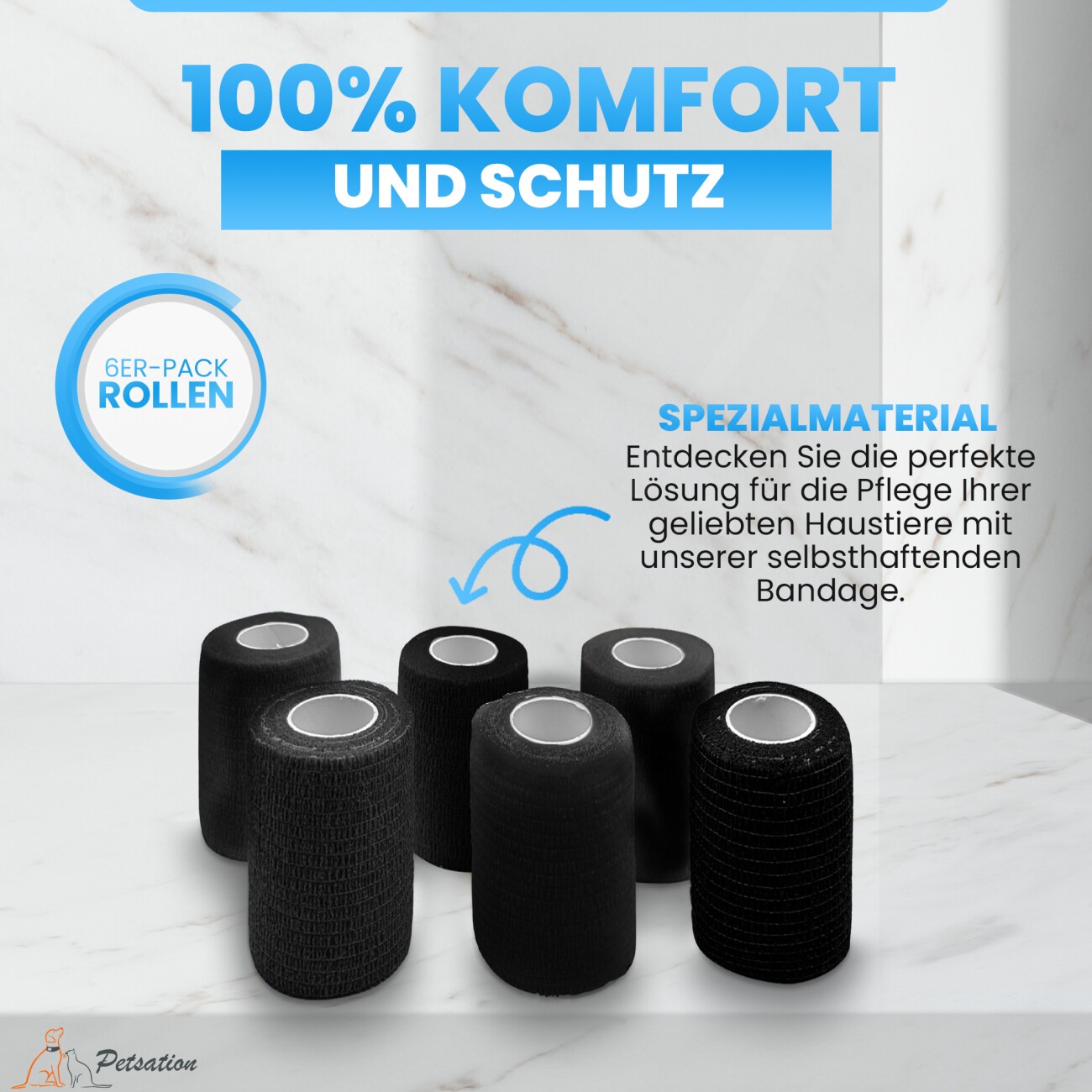 Petsation Bandagen schwarz 10cm 6St 10cm x 4,5m