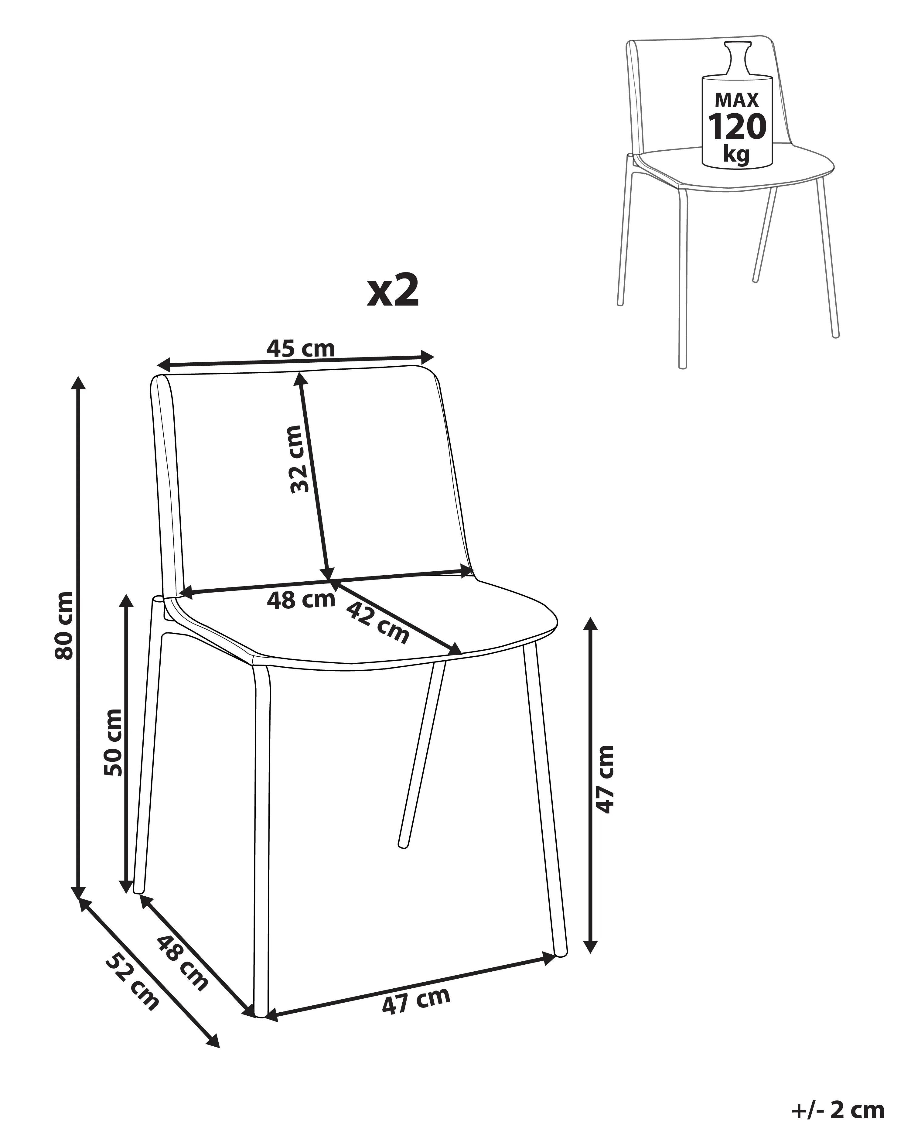 Set van 2 eetkamerstoelen ESBON Lichtgrijs