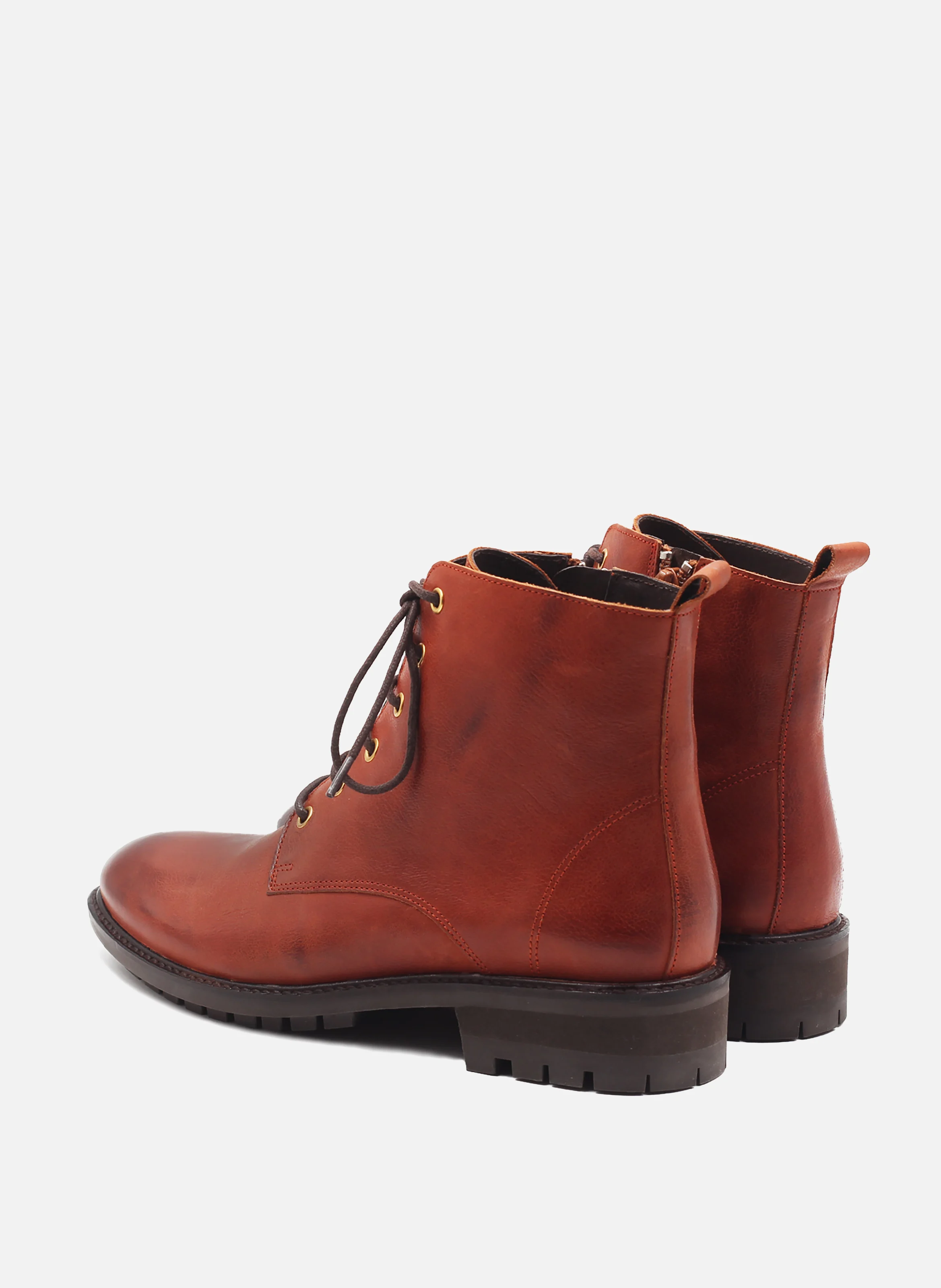 Bottines plates à lacet cuir lisse | Marron