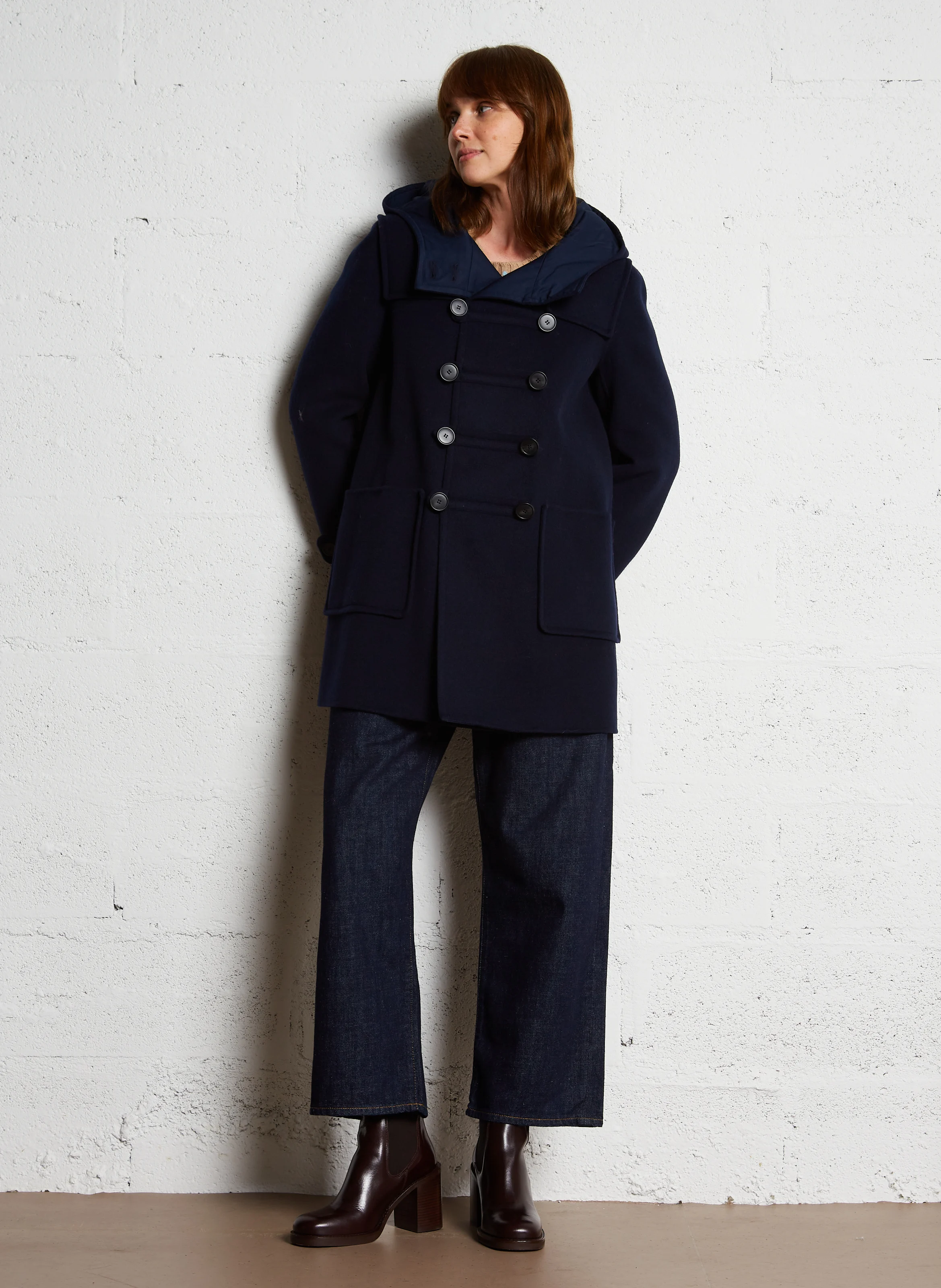 ELENIA - Manteau à capuche en laine vierge | Bleu