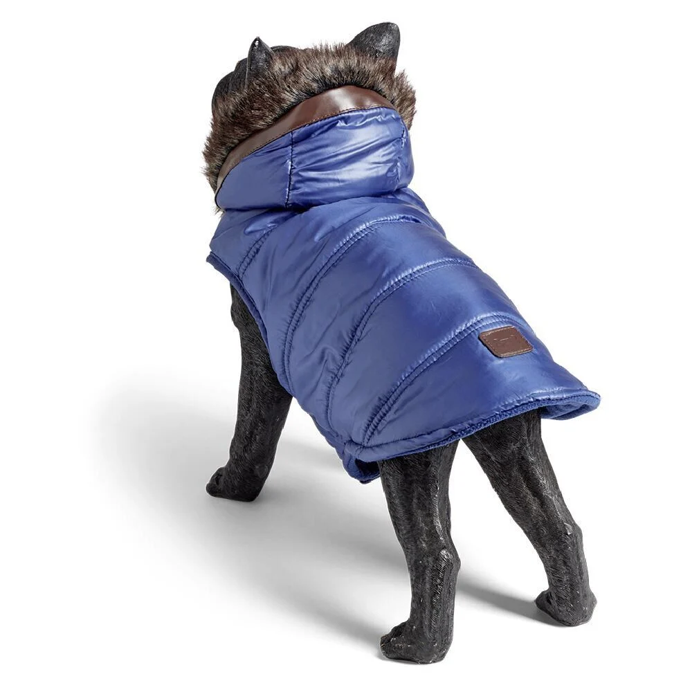 Doudoune pour chien à capuche avec fourrure bleu - Taille L