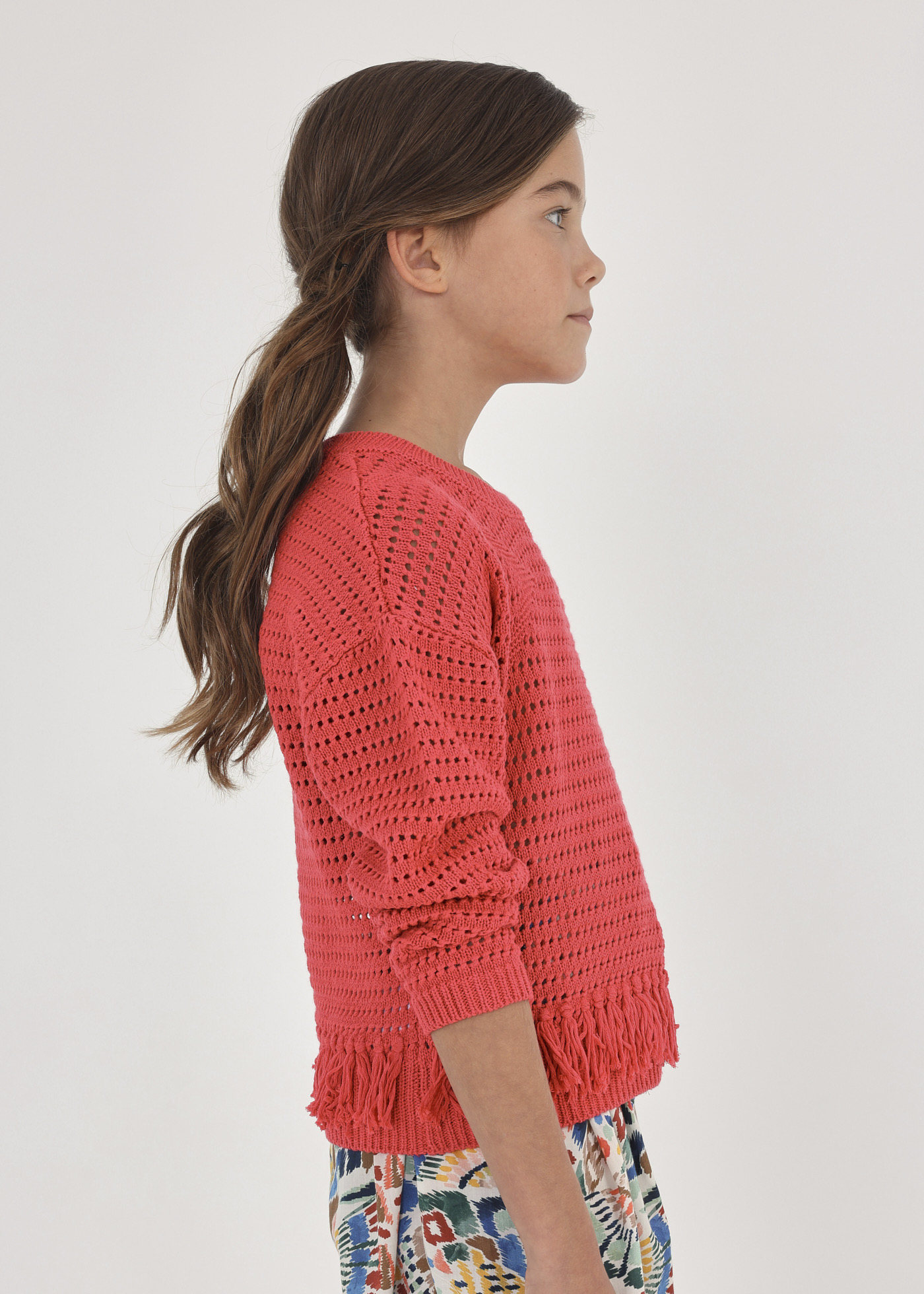 Blusa de malha jersey com apliques de franjas para meninas